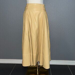 ANTHRO ANTHROPOLOGIE RYEGRASS REAL PECAN FAUX LEATHER FULL MIDI SKIRT. EUC  6